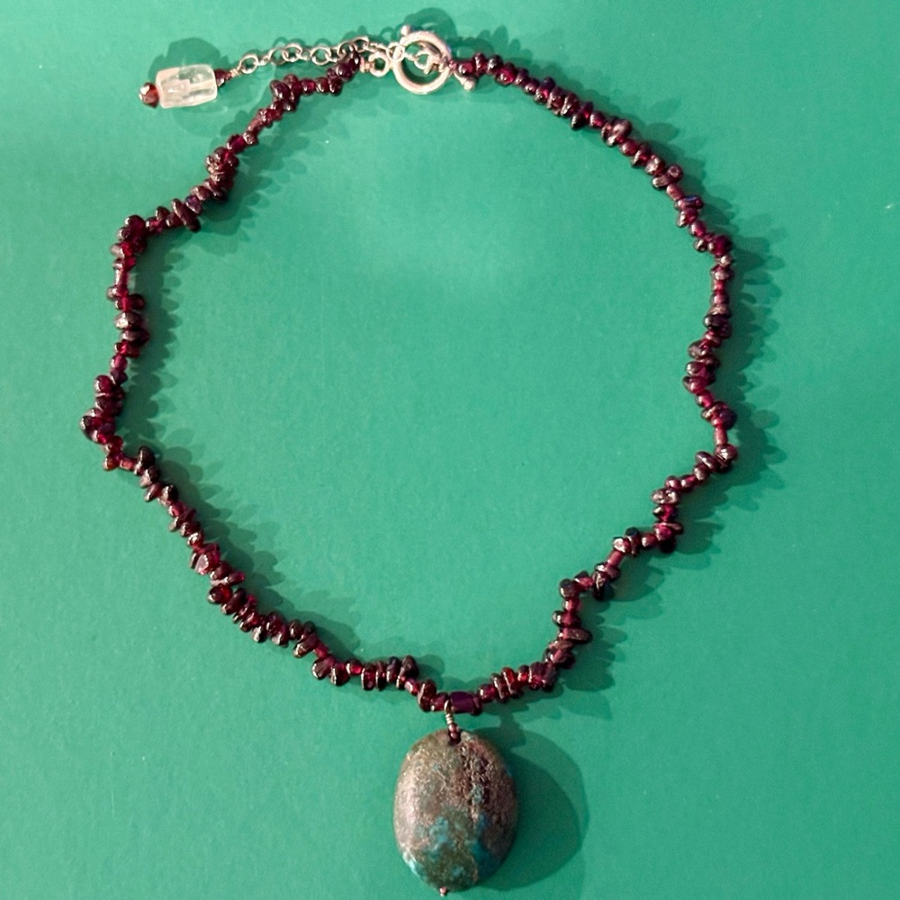Vintage Beaded Stone Pendant Necklace